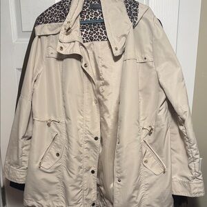 Suzy Shier Beige Utility Jacket with Leopard Print